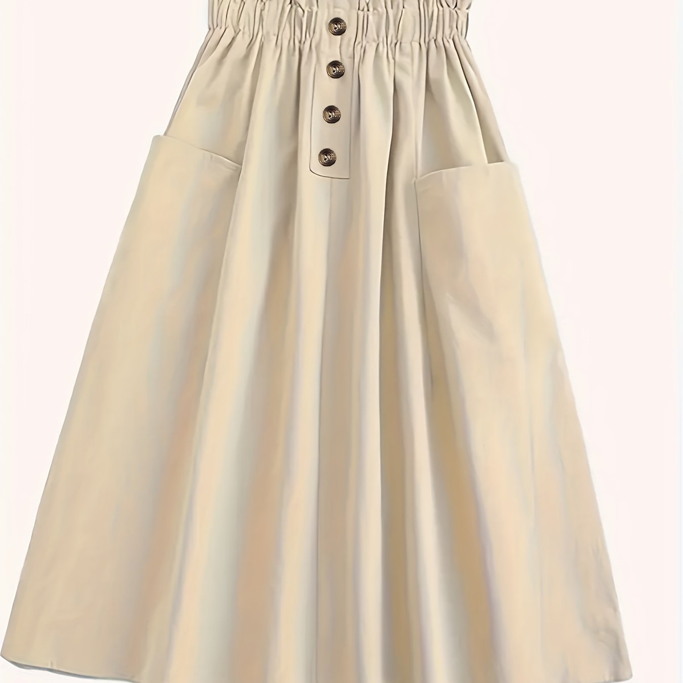 Women's Pleated Skirt With Elastic Waistband Pockets For Spring And Autumn