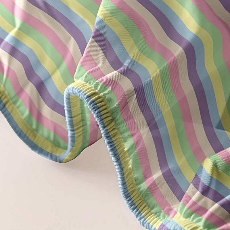 Striped Brushed Fitted Sheet Deep Pocket Mattress Protector for Bedroom Guest Room