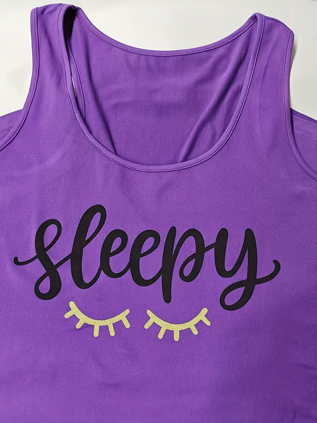 Women's Large Size Casual Pajamas with Letter Print Sleeveless Nightgown