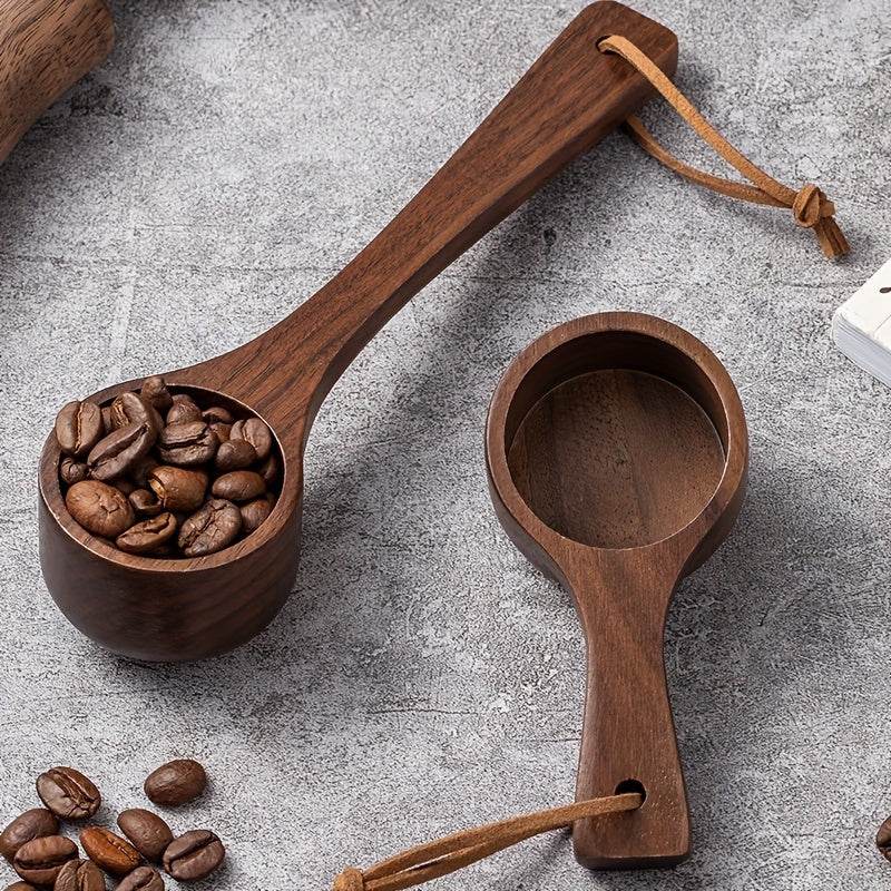 Juego de cucharas medidoras de café de nogal negro con mangos largos y cuerda para colgar