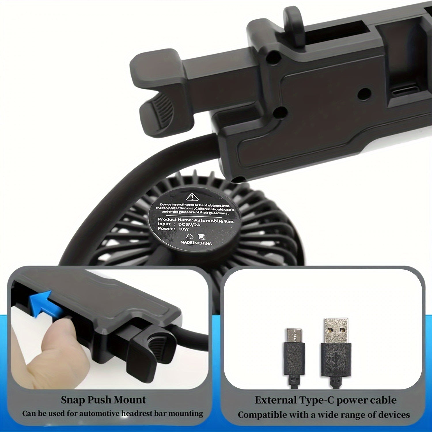 Dual-Head Car Fan USB Powered Adjustable Angle Powerful Wind