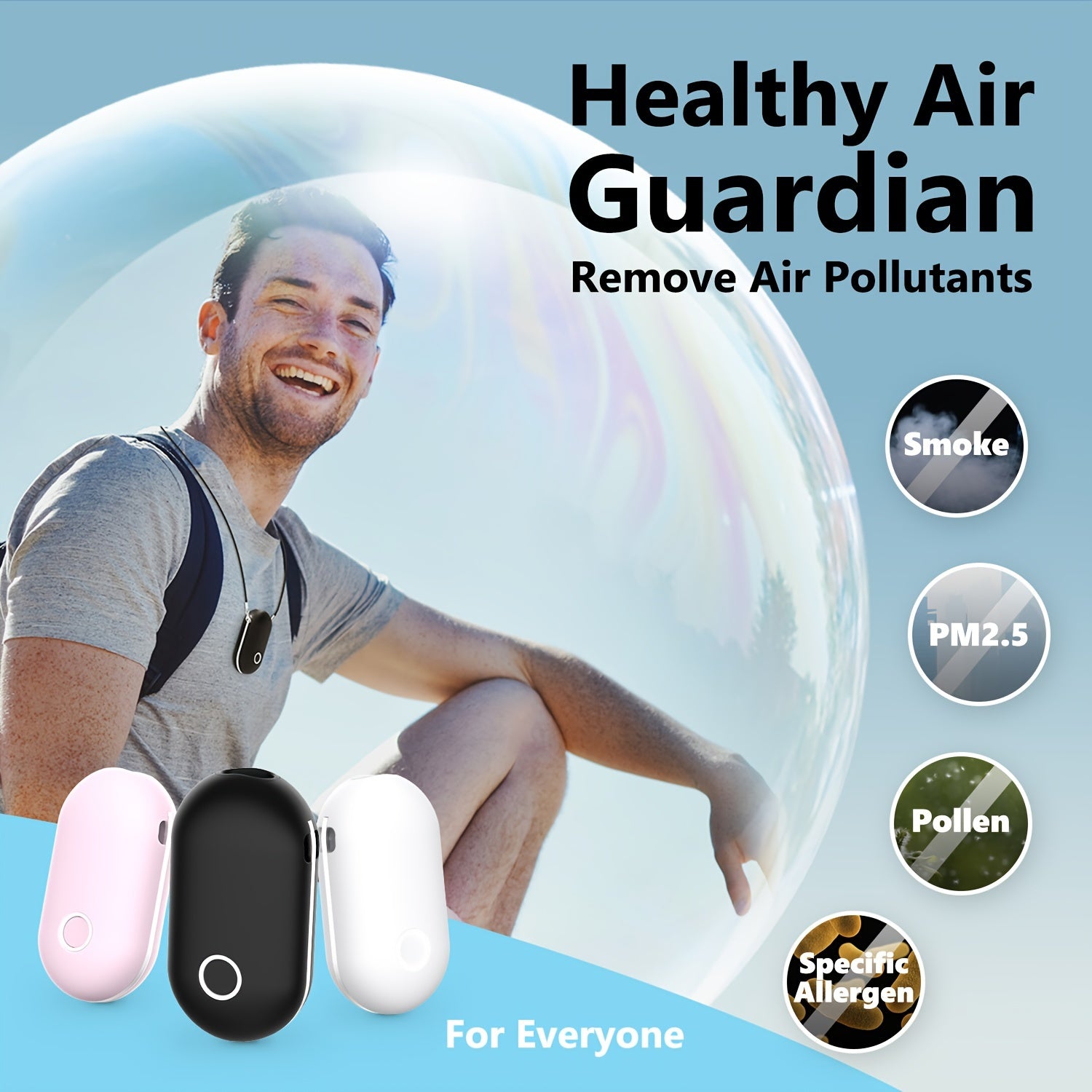 Wearable Air Purifier Necklace Rechargeable Ionic Negative Air Cleaner for Travel Home Car Pink White