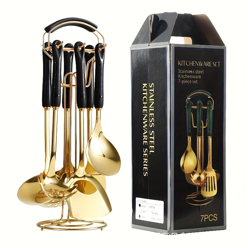 7-Piece Stainless Steel Kitchen Utensil Set with Ceramic Handles Non-Stick Safe