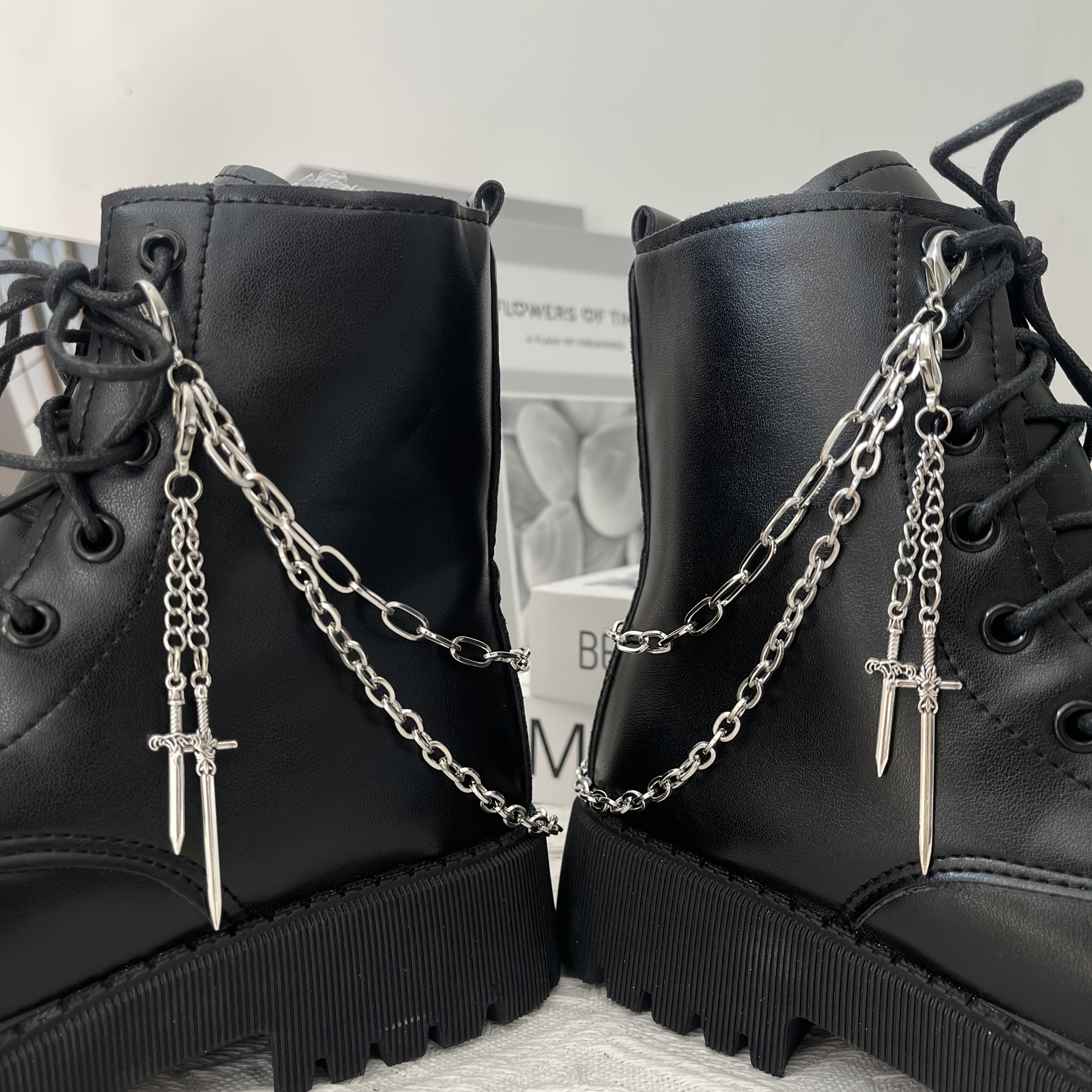 Unisex Gothic Western Steel Cowboy Boot Chain for Motorcycle and Riding Boots
