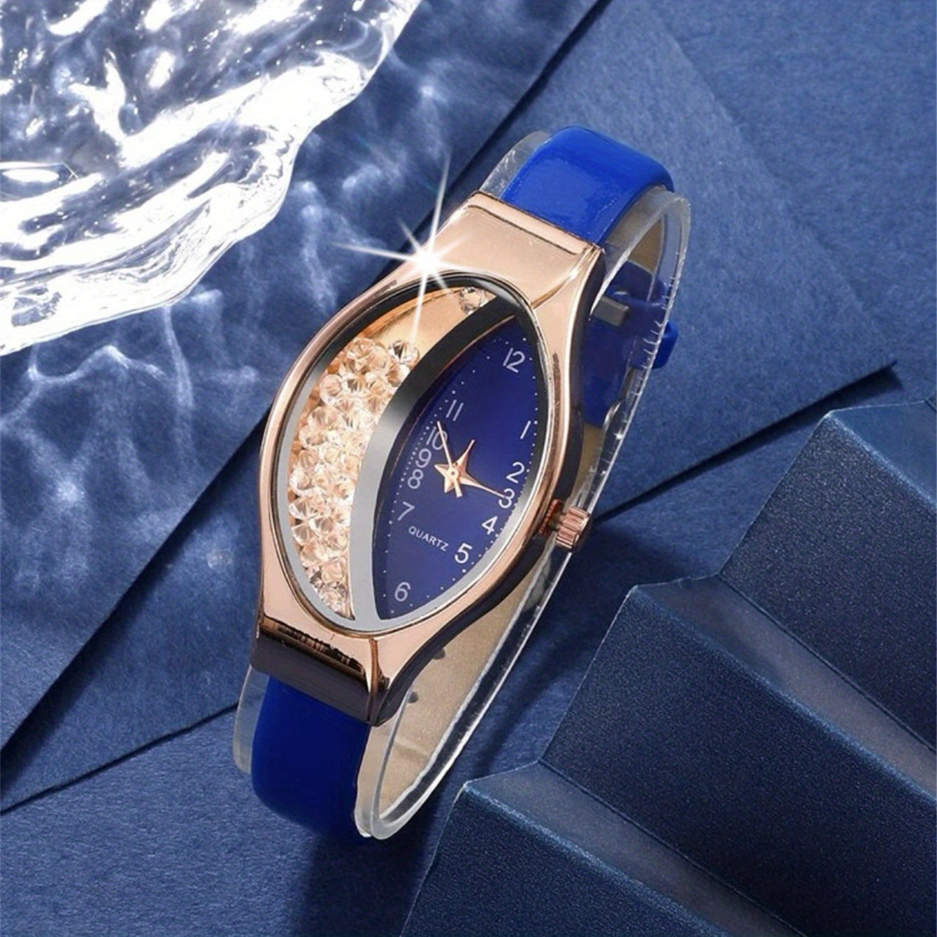 Women's Quartz Watch with Color Block Oval Pointer and Quicksand Dial