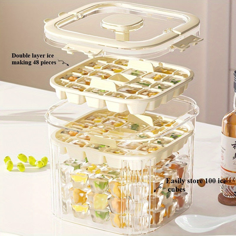 Large Capacity Ice Maker with 48 Grid, Portable Ice Bucket for Summer Use