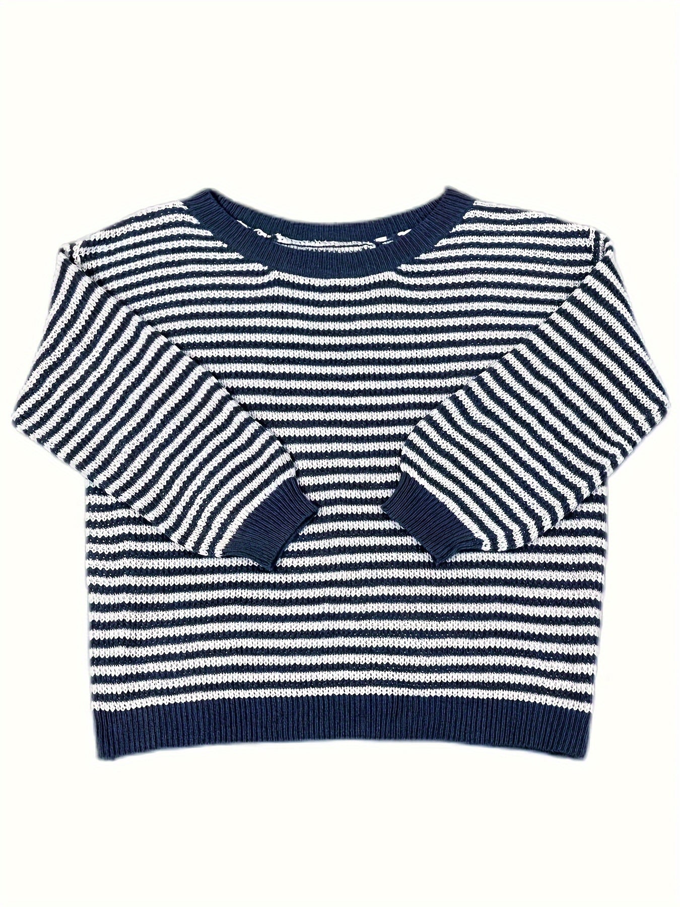 Plus Size Women's Striped Crew Neck Long Sleeve Sweater Fall Winter Casual