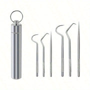 Set of 6 Stainless Steel Dental Care Tools with Toothpick and Floss Holder
