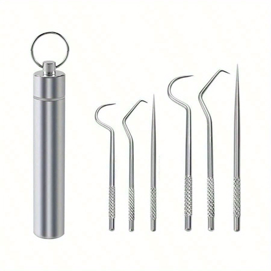 Set of 6 Stainless Steel Dental Care Tools with Toothpick and Floss Holder