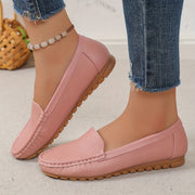 Women's Slip-On Loafers with Flannel Lining Solid Color Flat Shoes for All Seasons