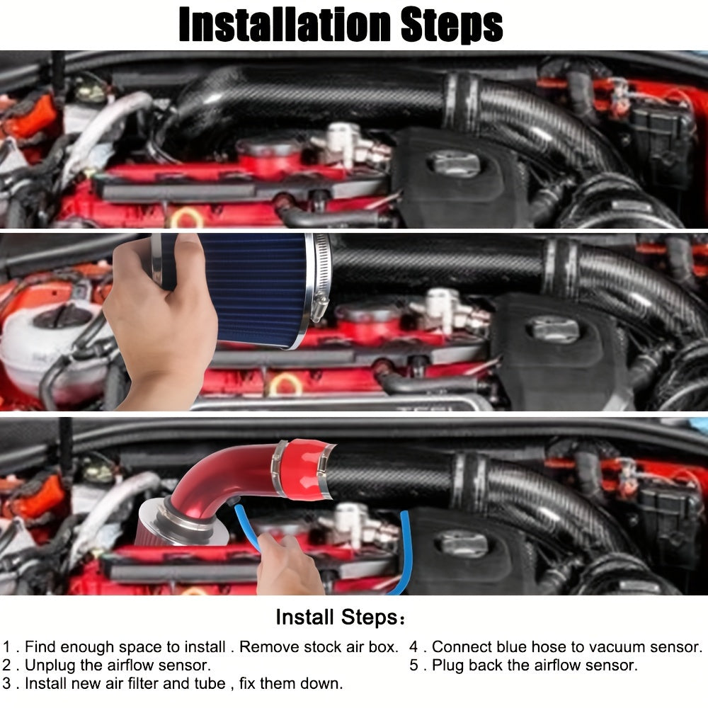 Sistema de admisión de aire frío de aluminio universal con filtro de aire 76mm 3 pulgadas