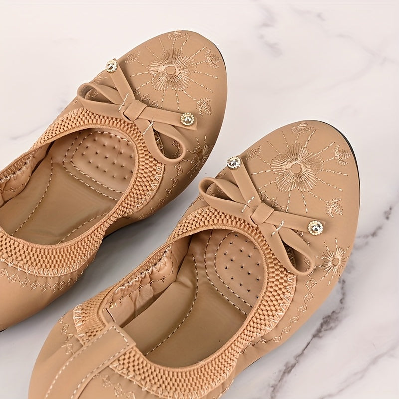 Women’s Slip-On Loafers with Bow Embroidery Synthetic Casual Shoes