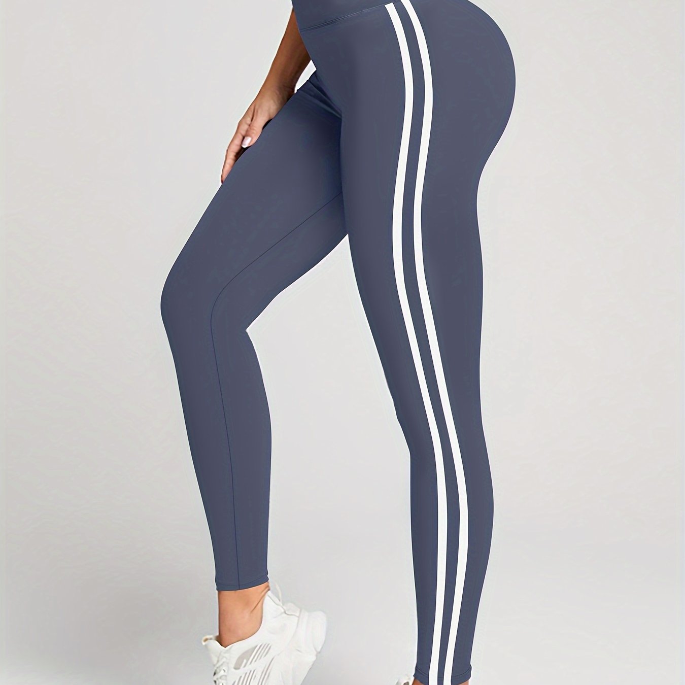 Plus Size Women's High Waist Running Leggings Polyester Spandex Stretchy Slim Fit Brown White