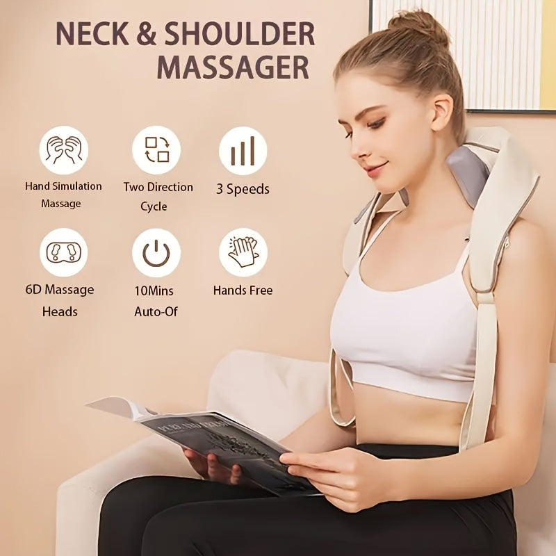 Cordless Shiatsu Deep Tissue Massager with Heat and Auto-Off for Neck and Shoulders