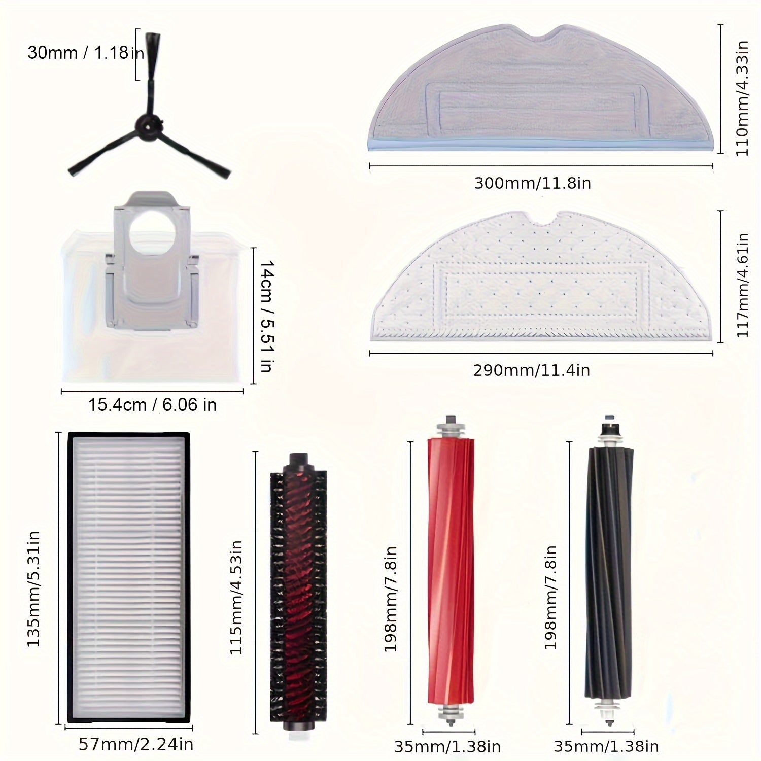 20pcs Vacuum Cleaner Accessories Kit for Roborock S8/S8 Pro Ultra Main Brush Filters Side Brushes Mop Pads Dust Bags
