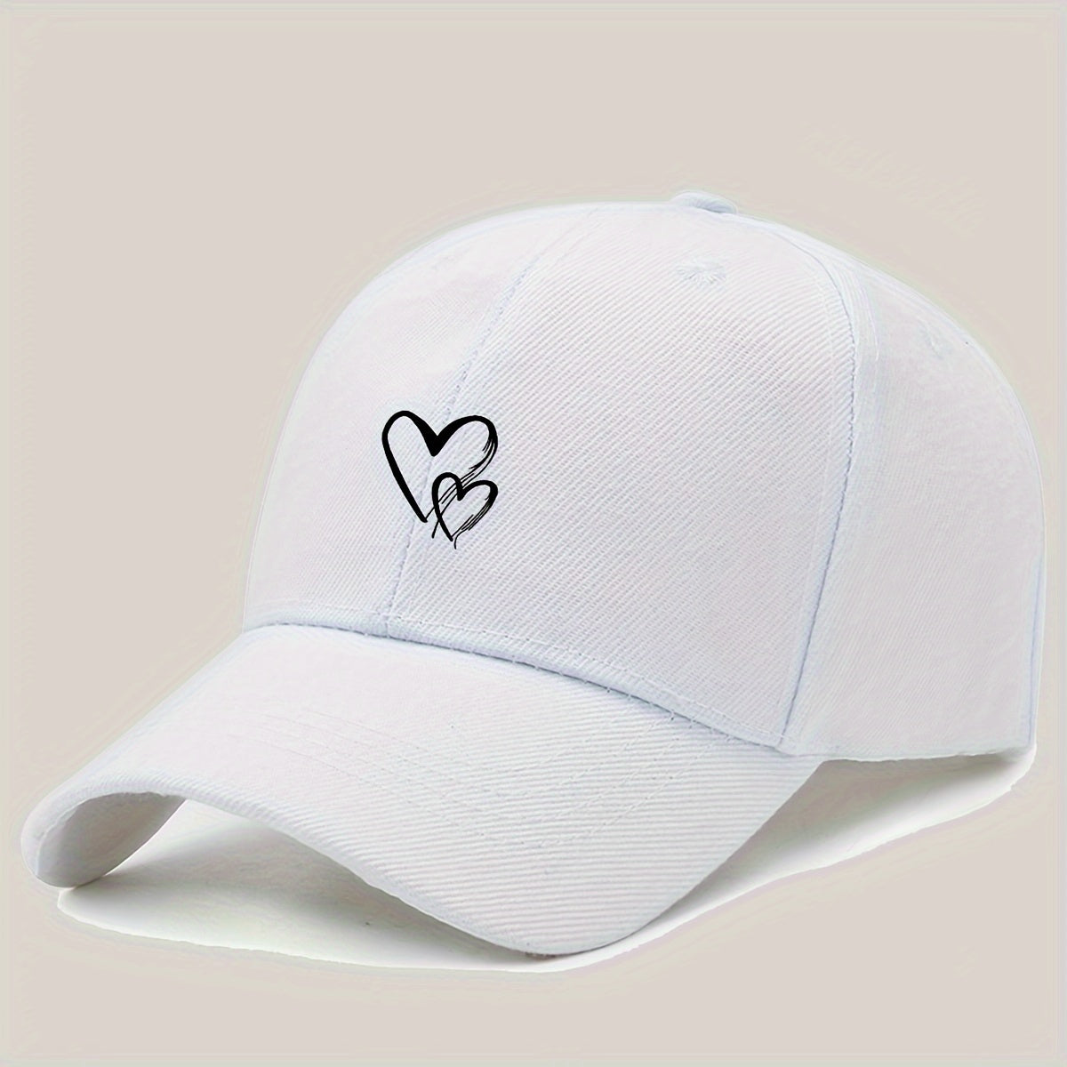 Women's Black Adjustable Baseball Cap with Love Heart Print Breathable Polyester Sun Hat