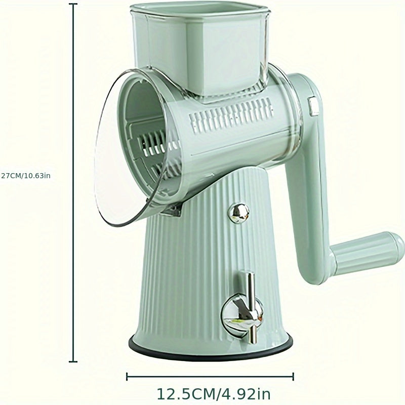 Rallador de queso giratorio con mango, 5 cuchillas, base con ventosa, cortador de verduras