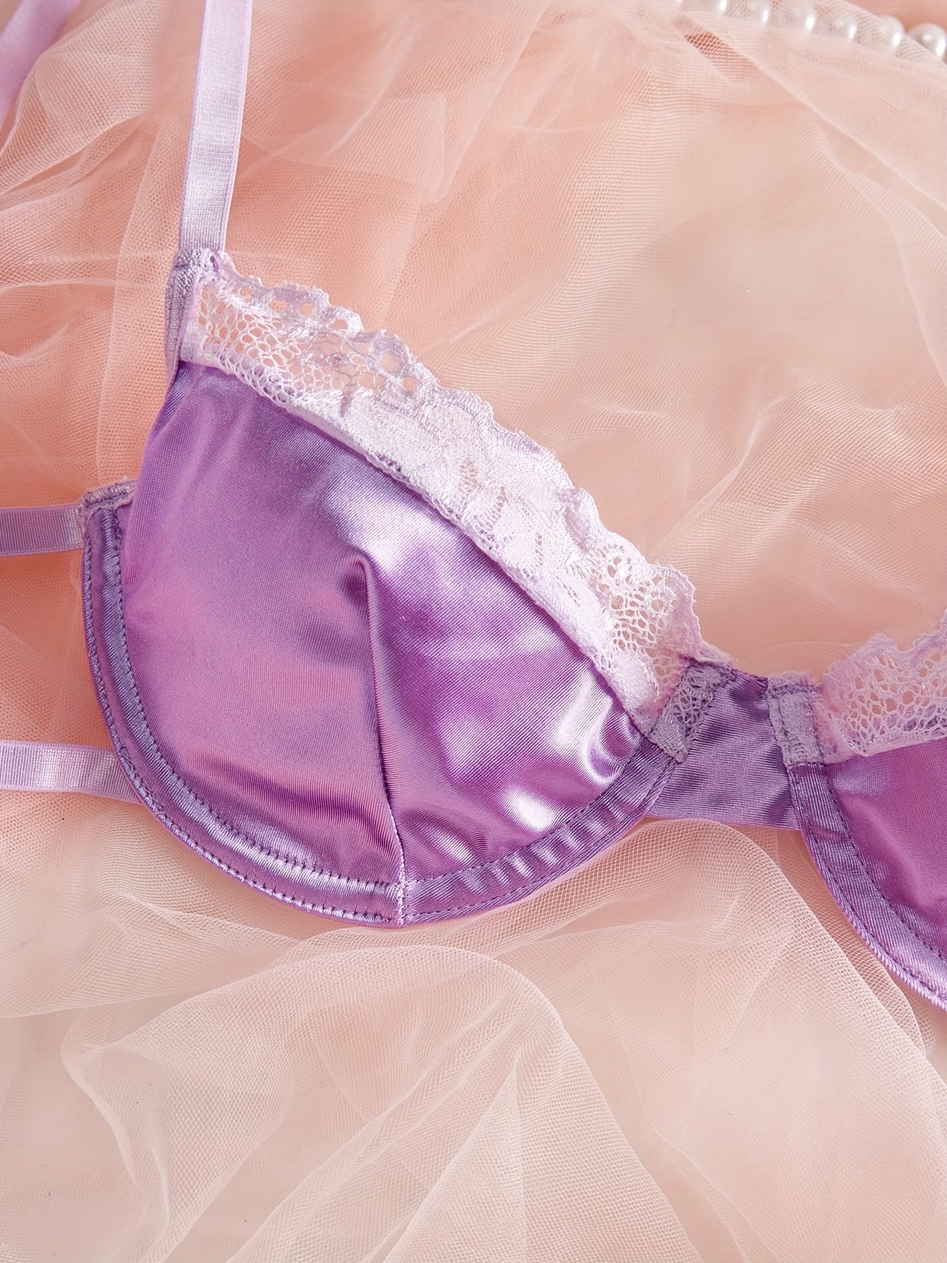 Women's Sexy Lingerie Set Four-Piece Satin Lace Underwear Sleepwear