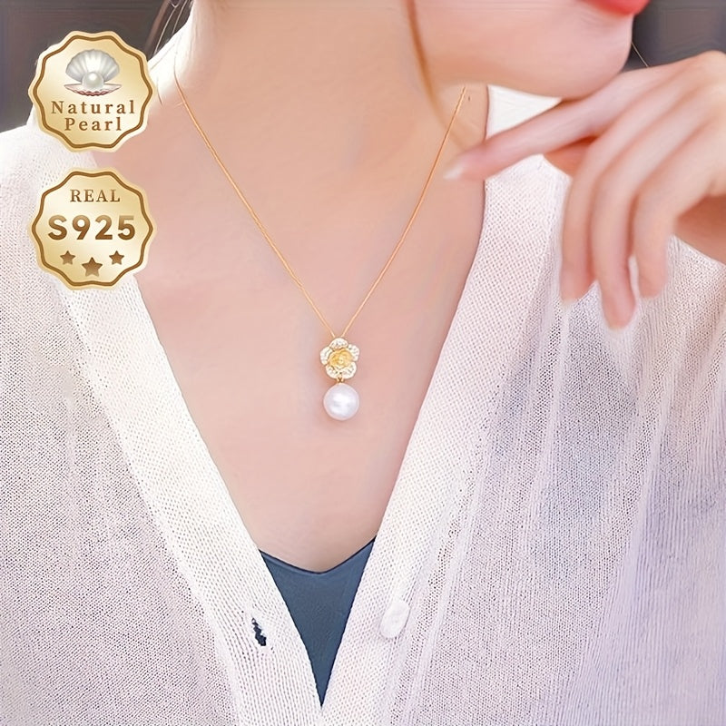 Женское жемчужное ожерелье с цветочным дизайном из серебра S925, 12-13 мм пресноводный жемчуг