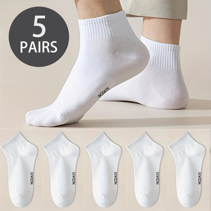 Men's Short Crew Socks 5 Pairs Breathable Casual Sports Outdoor Polyester Lycra