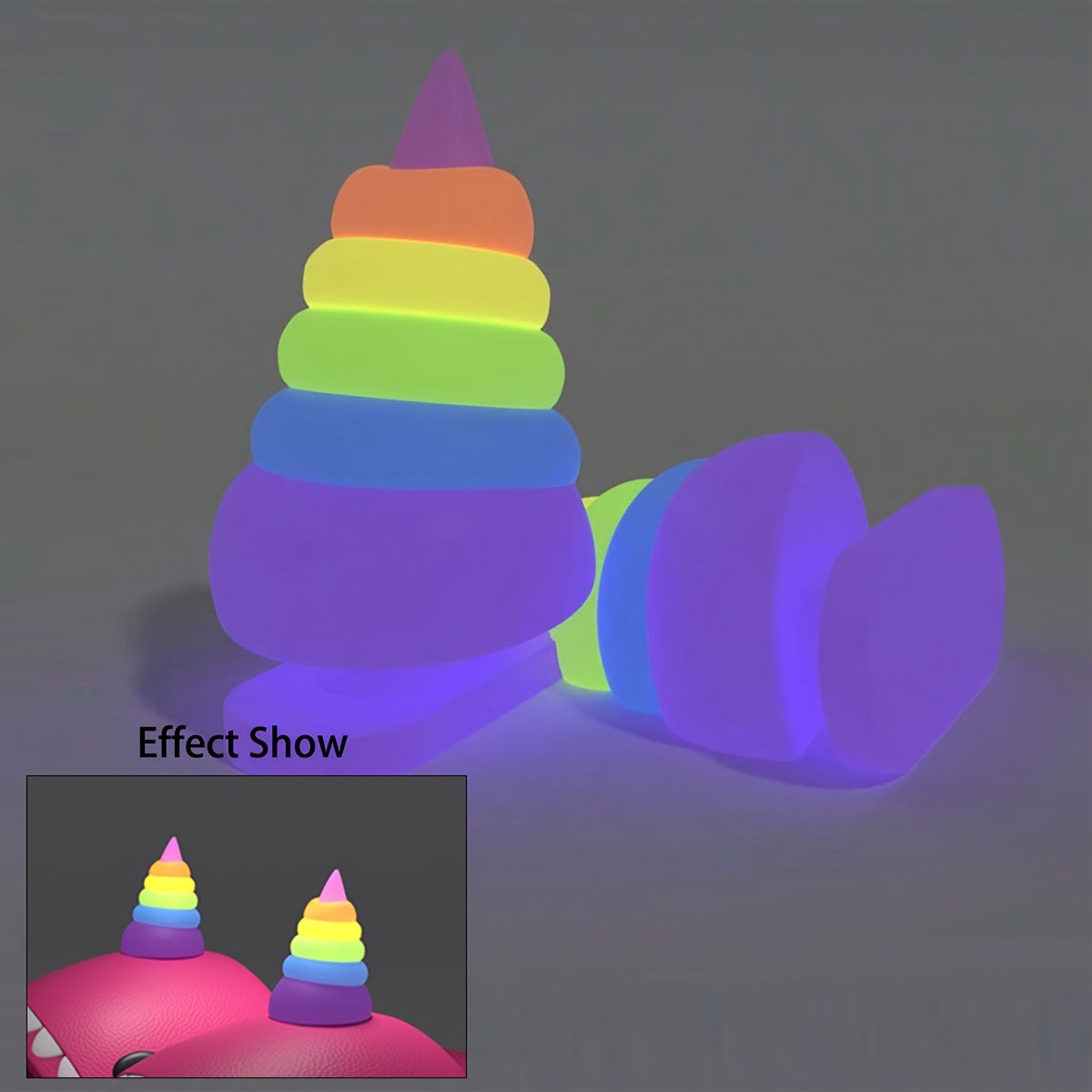 Glow-in-the-Dark Shark Slippers for Adults with Neon Rainbow Tail and Horn