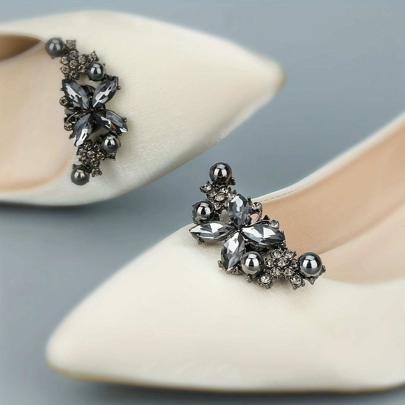 Women's Black Rhinestone Butterfly Shoe Buckles for High Heels