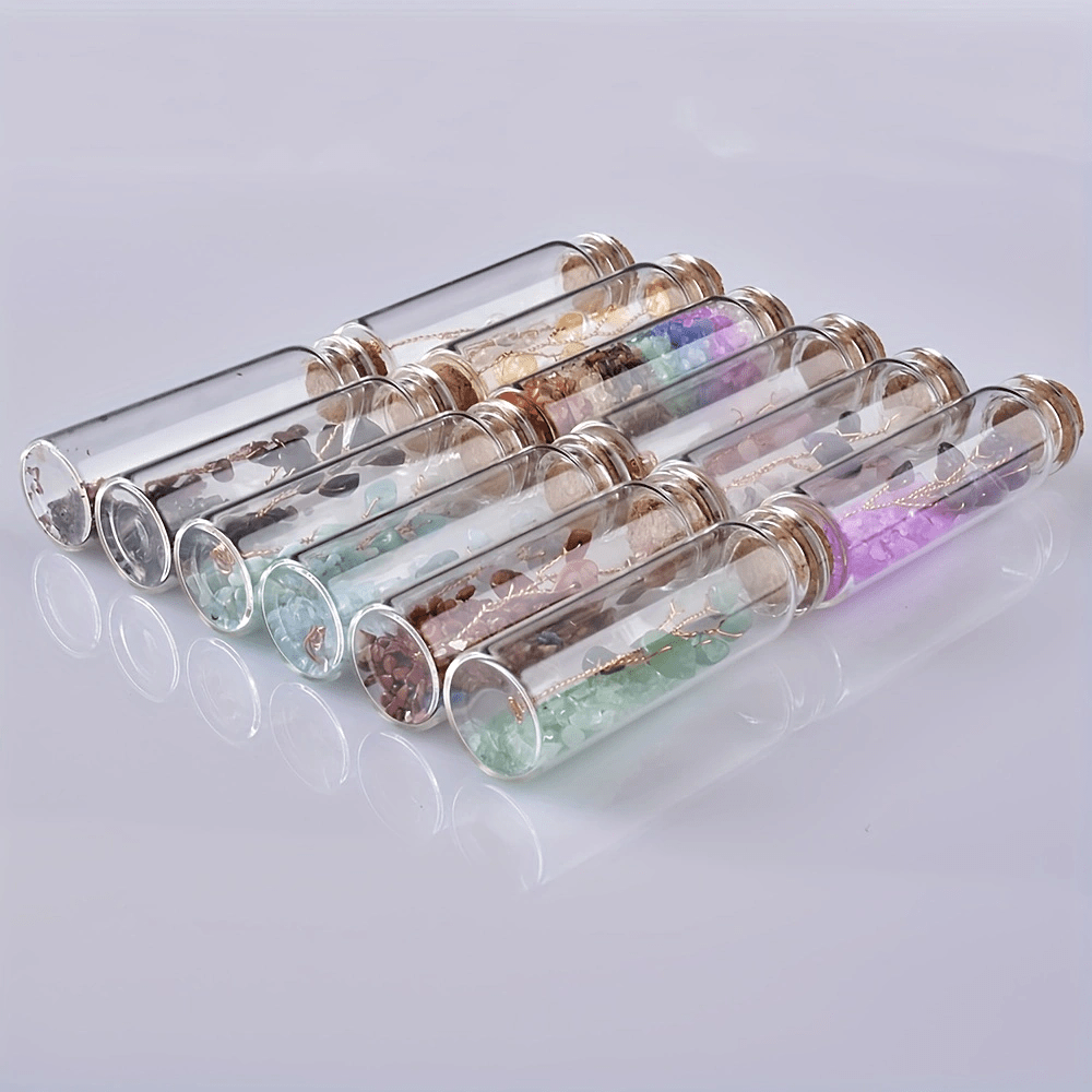 Botella de deseos de cristal con cristales naturales y árbol de la suerte para meditación y decoración