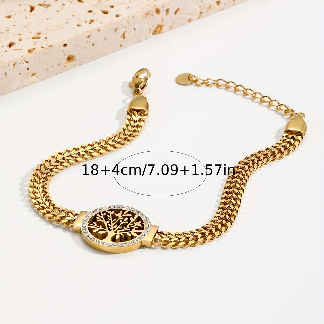 Stainless Steel Men's Bracelet with 14K Gold Plated Life Tree Design and Personalized Clay Details