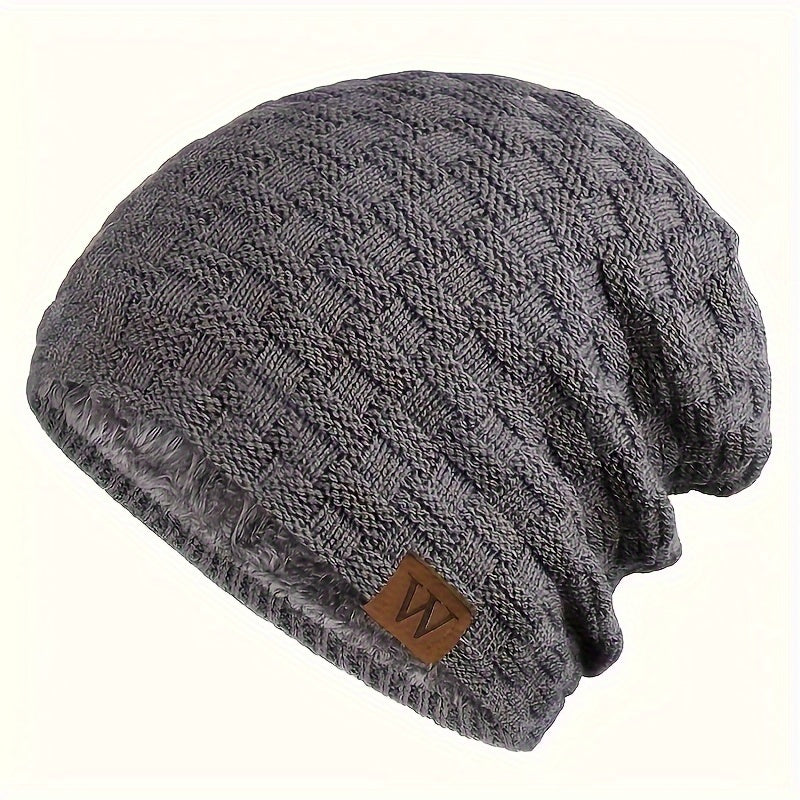Men's Padded Knitted Cap Warm Winter Hat for Autumn and Cold Weather