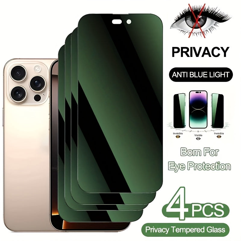 4-Pack Green Light Privacy Screen Protector for iPhone 9H Tempered Glass Full Coverage