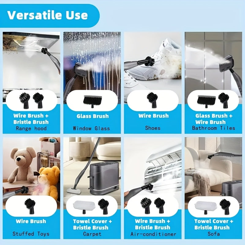 1.2L sig'imga ega qo'lga olinadigan bug' tozalagich, Evropa standartidagi ulagichi bilan, uy, avtomobil va ichki yuzalar uchun mukammal. Batareya kerak emas.