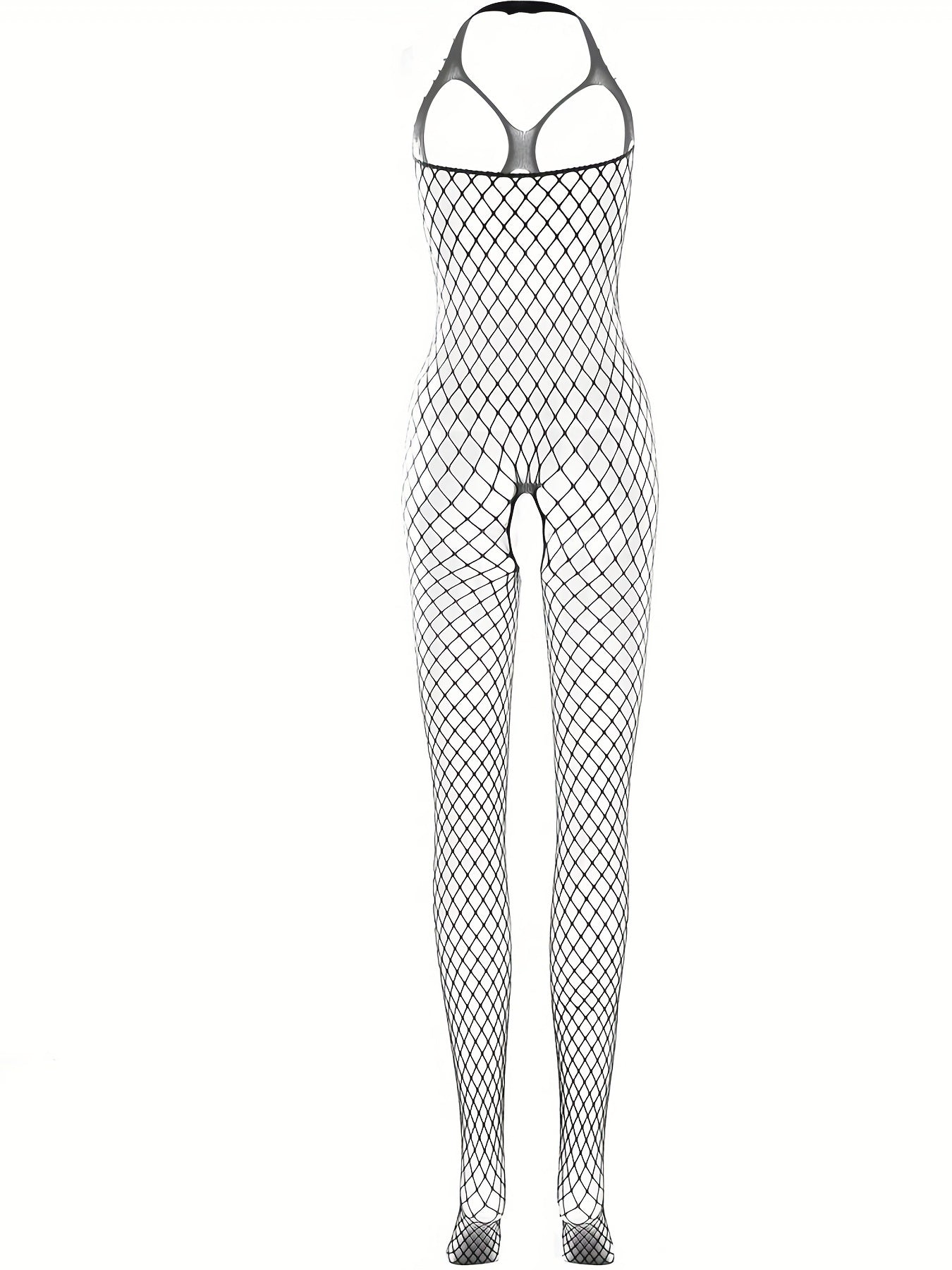 Plus Size Women's Sheer Mesh Bodystocking Crotchless Lace Lingerie