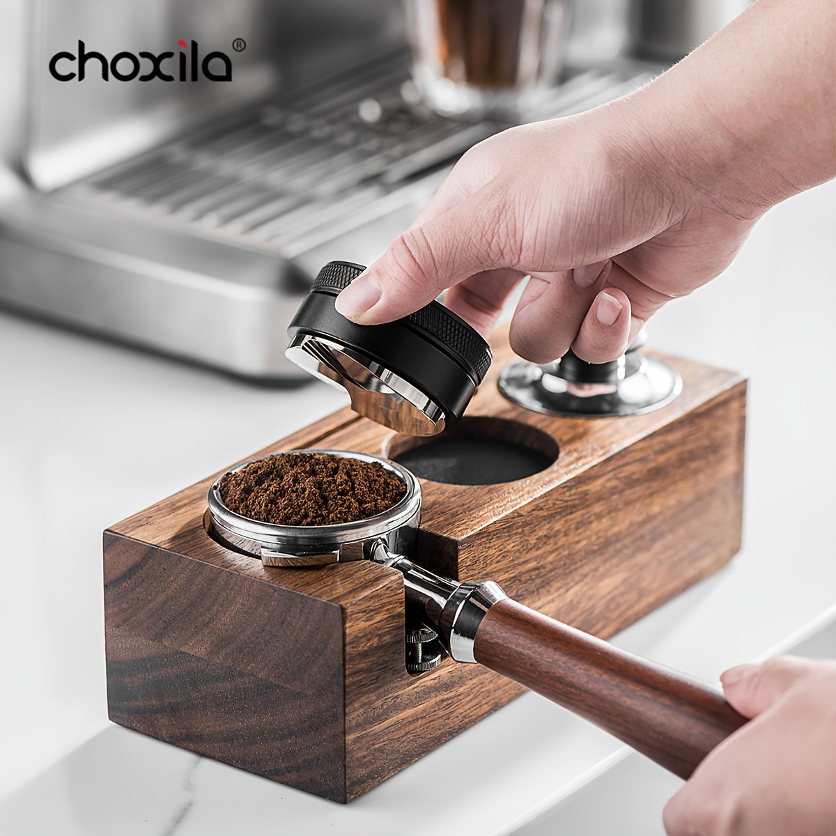 Estación de prensado de espresso vintage con soporte para tamper de café, soporte para portafiltros de madera, antideslizante, decoración para barista