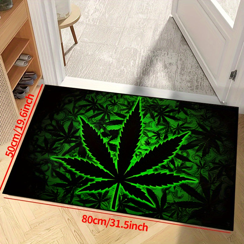 Black Background Fluorescent Marijuana Leaves Felt Rug 1000g/m² Machine Washable Multiple Sizes