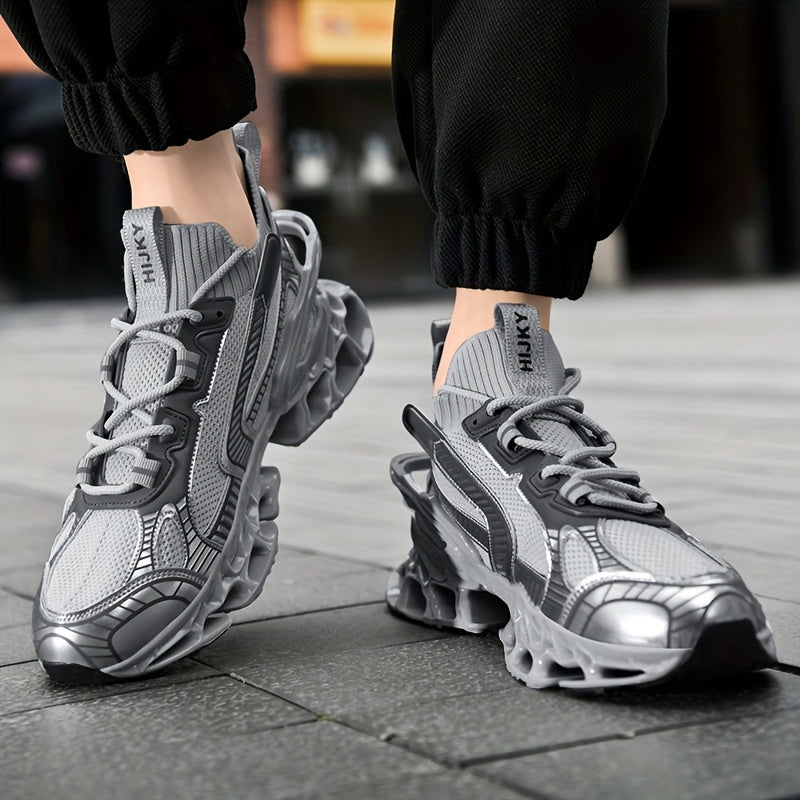 Men's Striped Fabric Sneakers with Shock Absorption for Outdoor Activities