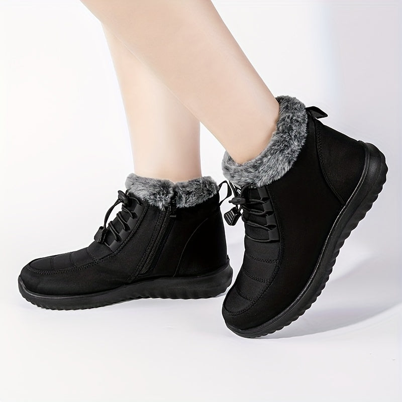 Women's Warm Faux Leather High-Top Boots With Plush Lining