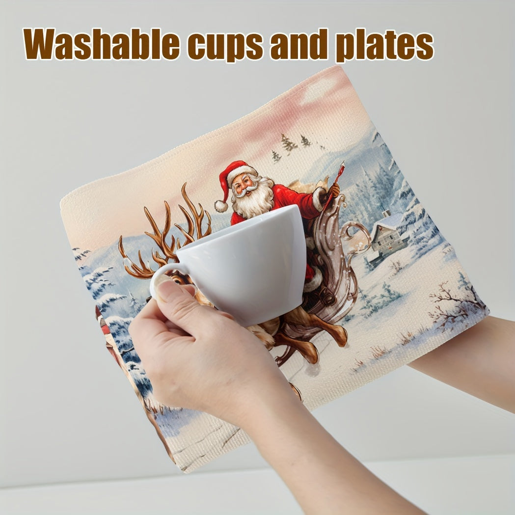Christmas Kitchen Towel Set Santa Reindeer Snowman Microfiber 45x70cm