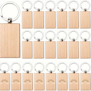 Twenty Pieces Wooden Keychain Blanks Rectangular for Engraving Jewelry Craft Projects