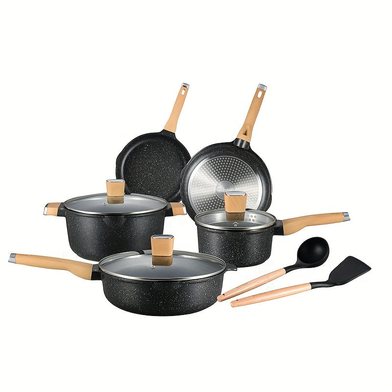 Nonstick Cookware Set 10 Pieces Aluminum Pots Pans with Lids and Utensils