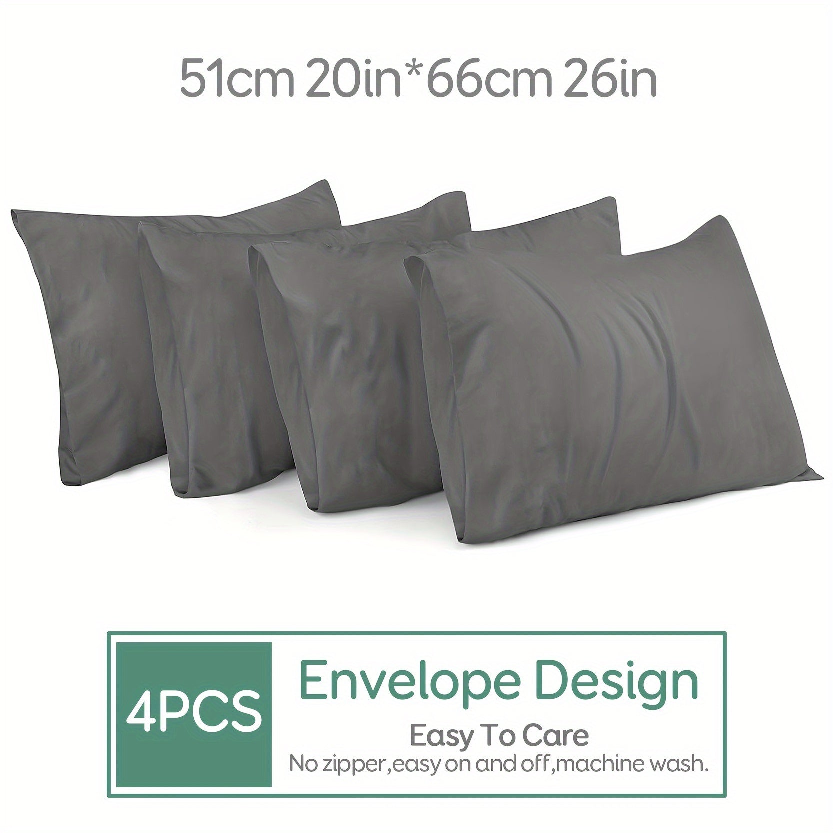 Set of 4 Microfiber Pillowcases Solid Color for Bedroom and Living Room