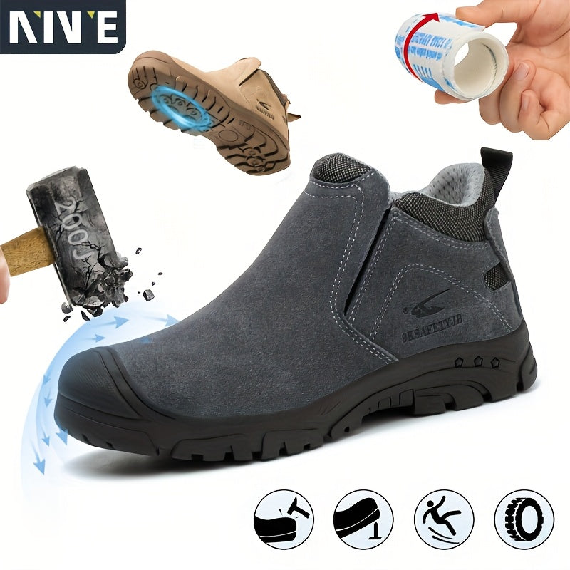 Zapatos de seguridad para hombre con punta de acero, duradero cuero de vaca, antideslizantes, de goma y con absorción de impactos