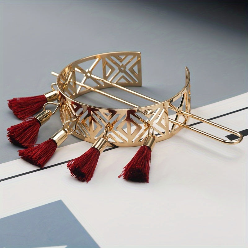 Set of 2 Floral Hollow Retro Hairpins U-Shaped Hair Accessories for Women