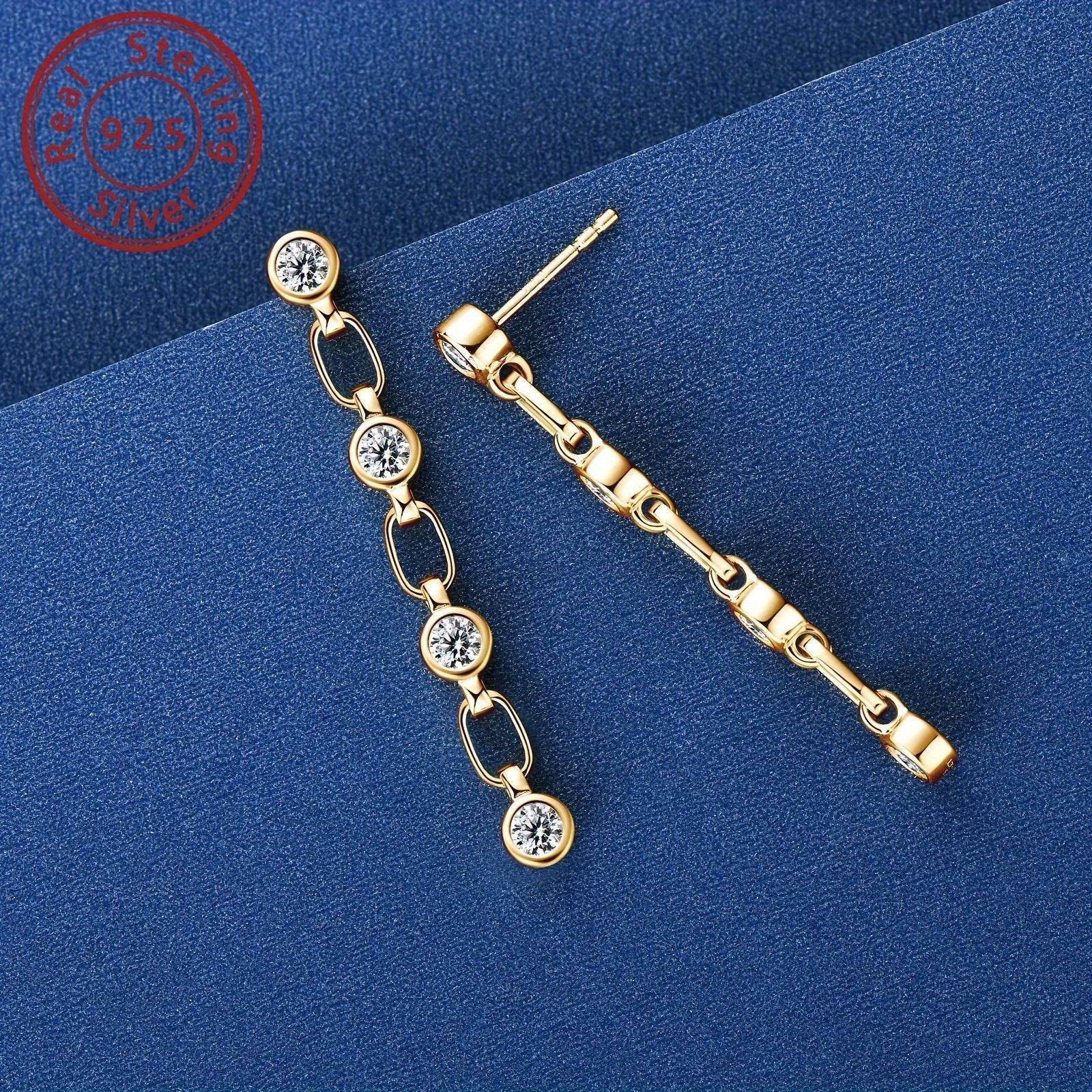 Sterling Silver Drape Earrings with 3mm Moissanite Stones for Women