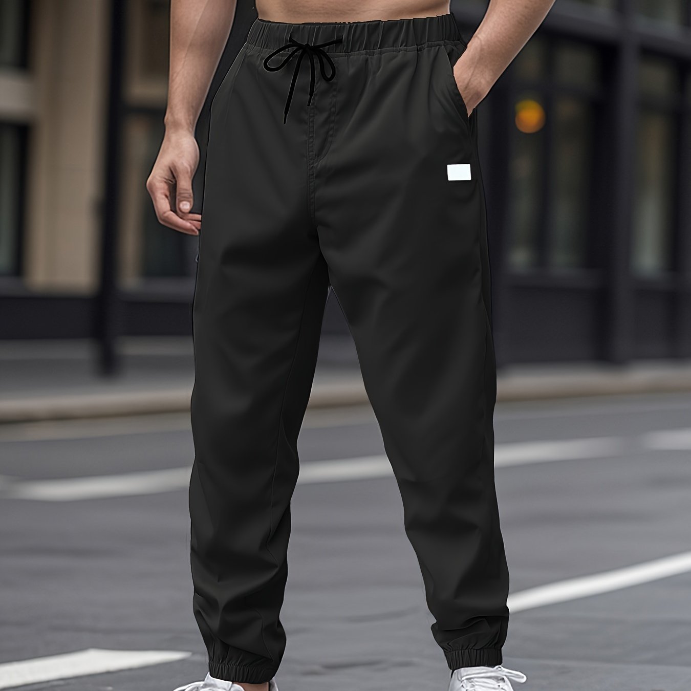Men's Casual Woven Polyester Drawstring Pants Solid Color Regular Fit All-Season