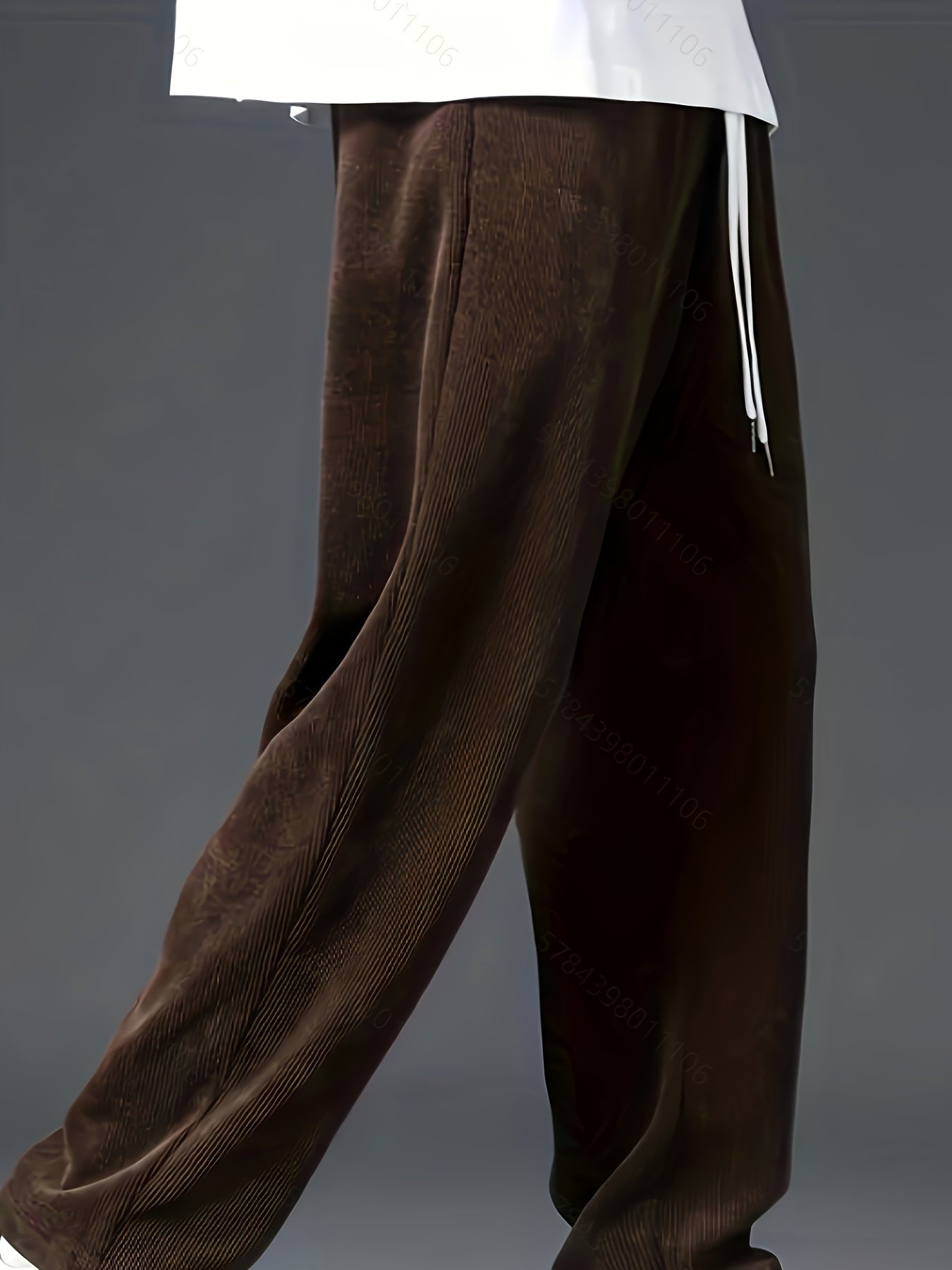 Men's Corduroy Pants Loose Fit Straight Leg Spring Casual Mid Waist Drawstring