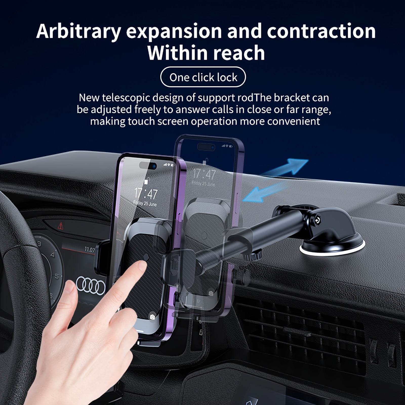 Soporte universal para teléfono de coche ajustable con giro en el tablero