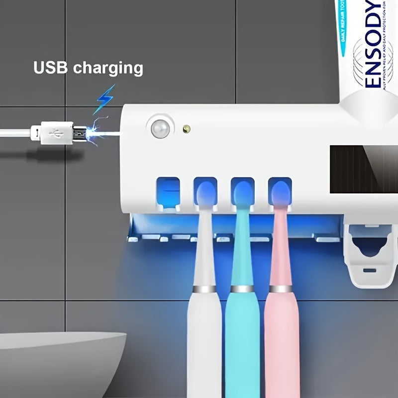 Wall-Mounted Toothbrush Sanitizer Holder with UV Sterilizer and 3-in-1 Dispenser