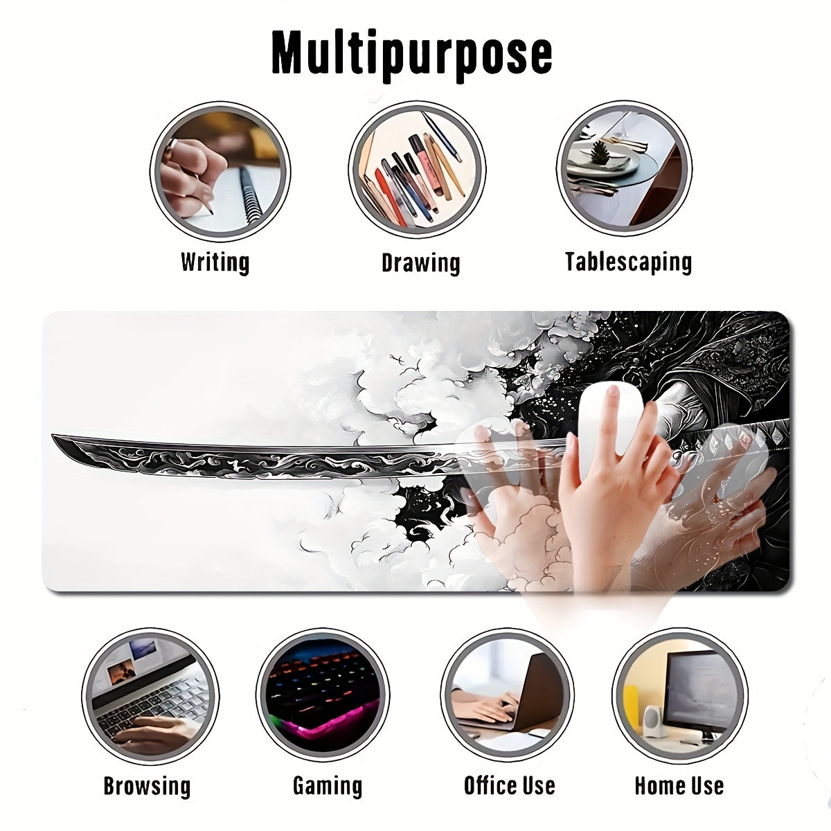 Extra Large Samurai Sword Gaming Mouse Pad Non-Slip Durable Polyester Desk Mat