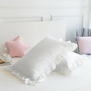 Juego de 2 fundas de almohada blancas con encaje y borde con volantes, material suave y amigable con la piel