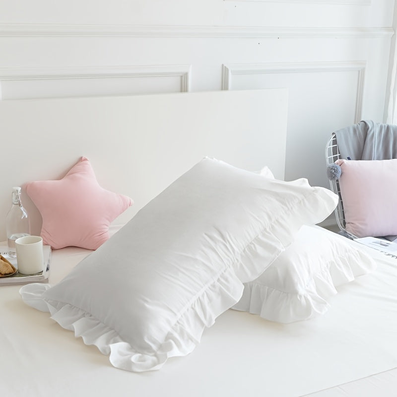 Juego de 2 fundas de almohada blancas con encaje y borde con volantes, material suave y amigable con la piel